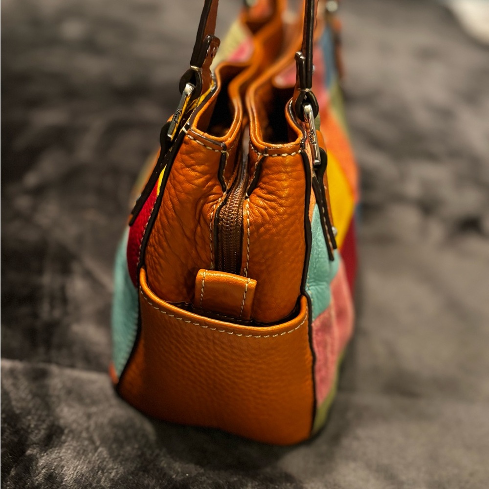 FINALPRIZE🔥Fossil Colorful Patchwork Leather Shoulder Bag has chain with pearls - Picture 9 of 15